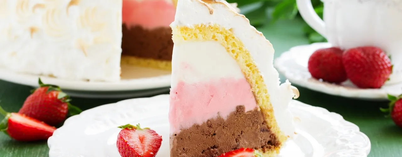 Baked ice cream dessert on a chocolate base